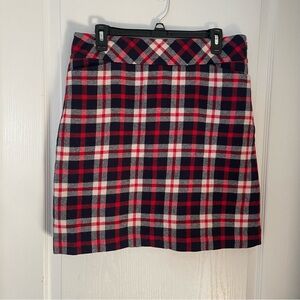 Talbots Royal Stewart Tartan Plaid Pencil Skirt Mini Skirt Lined Red Navy Sz 10